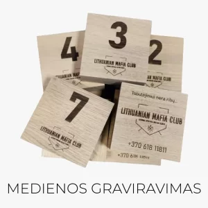 Graviruotos medinės kaladėlės – medienos graviravimo lazeriu paslauga, kaladėlių gamyba