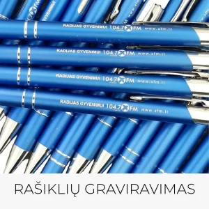Daugybė tušinukų su graviruotu tekstu – lazerinio graviravimo paslauga