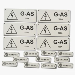 Lazeriu graviruotos plastikinės elektros skydų žymėjimo lentelės 125A ir 160A
